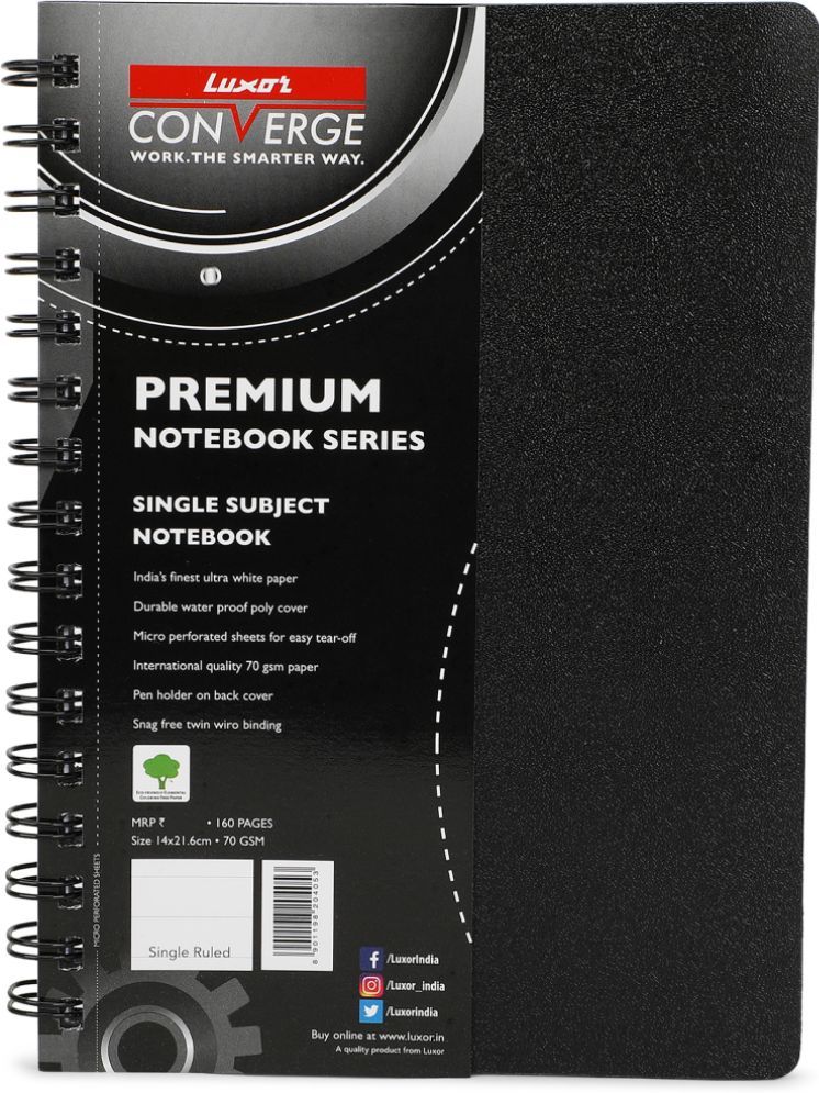     			Luxor Single Subject Notebook | 70 gsm Paper | Single Ruled | Pages - 160 | 17.6 x 25 CM | Spiral Binding | Pack of 1