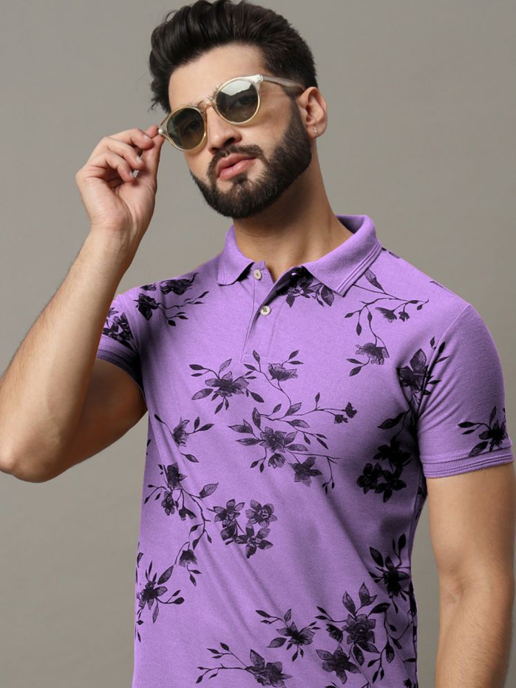     			R.ARHAN PREMIUM Pack of 1 Cotton Blend Regular Fit Printed Half Sleeves Men's Polo T Shirt ( Lavender )