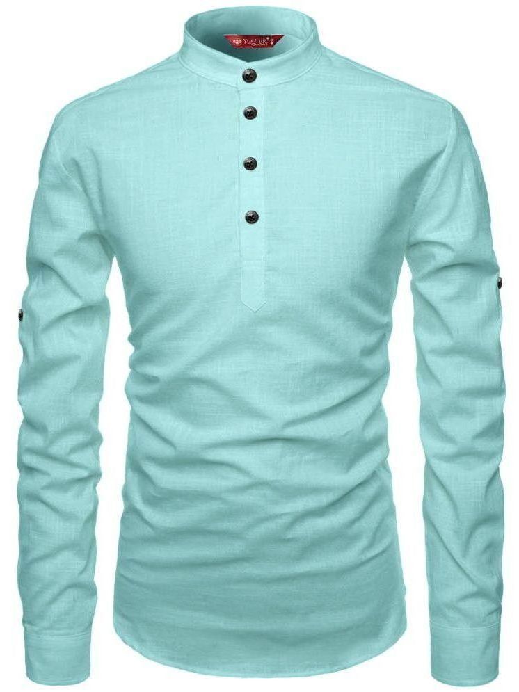     			Yugnik Light Green Cotton Men's Shirt Style Kurta ( Pack of 1 )