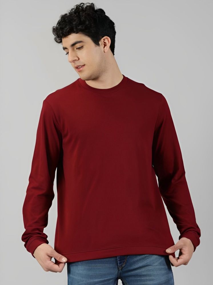     			plusperfaction Cotton Blend Regular Fit Solid Full Sleeves Men's Round T-Shirt - Maroon ( Pack of 1 )