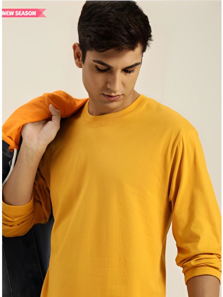     			plusperfaction Cotton Blend Regular Fit Solid Full Sleeves Men's Round T-Shirt - Mustard ( Pack of 1 )