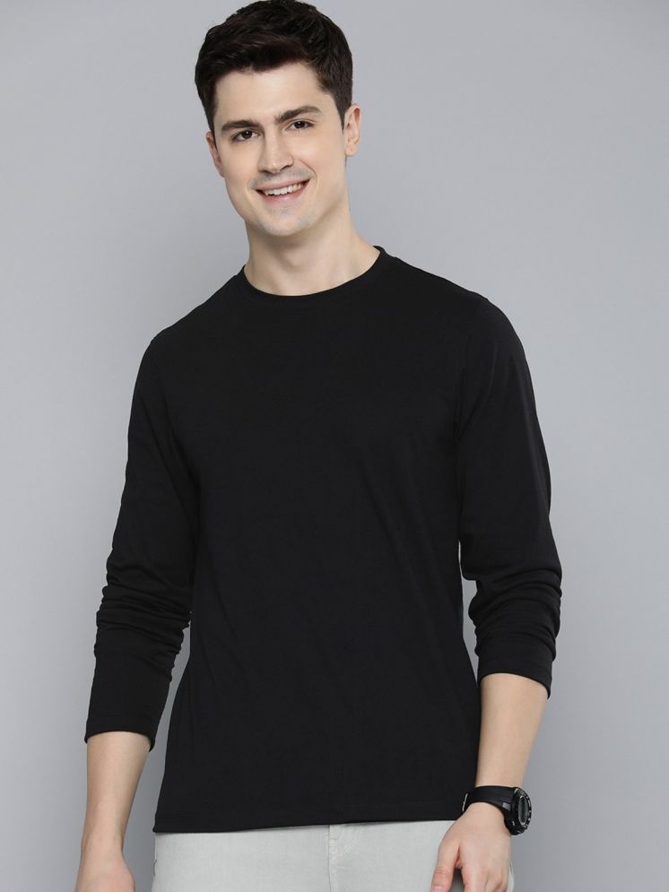     			plusperfaction Cotton Blend Regular Fit Solid Full Sleeves Men's Round T-Shirt - Black ( Pack of 1 )