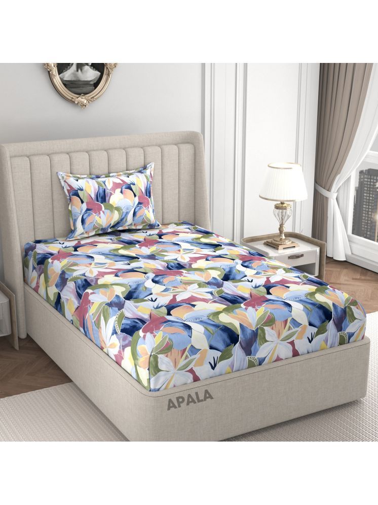     			Apala Microfiber Floral 1 Single with 1 Pillow Cover - Blue