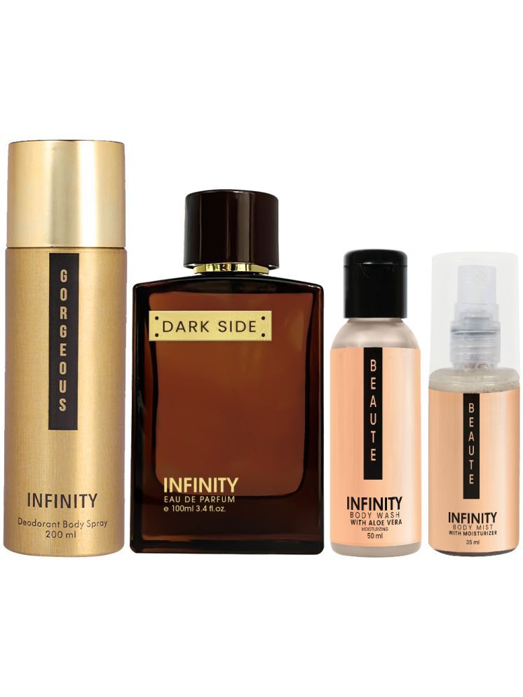     			Infinity Dark Side Perfume, Gorgeous Deodorant, Beaute Body Wash & Beaute Body Mist Travel Friendly Pack of 4