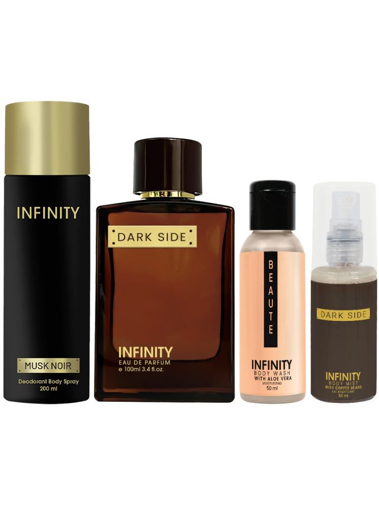     			Infinity Dark Side Perfume, Musk Noir Deodorant, Beaute Body Wash & Dark Side Body Mist Travel Friendly Pack of 4