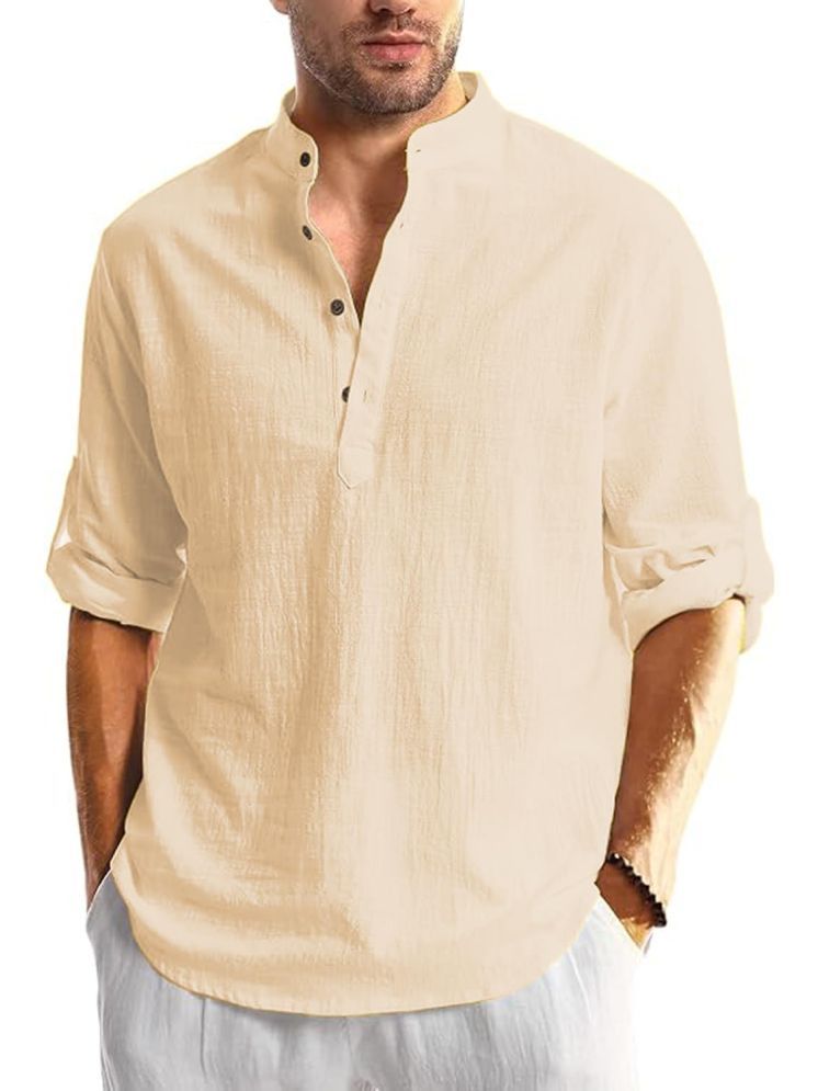     			Yugnik Beige Cotton Men's Shirt Style Kurta ( Pack of 1 )