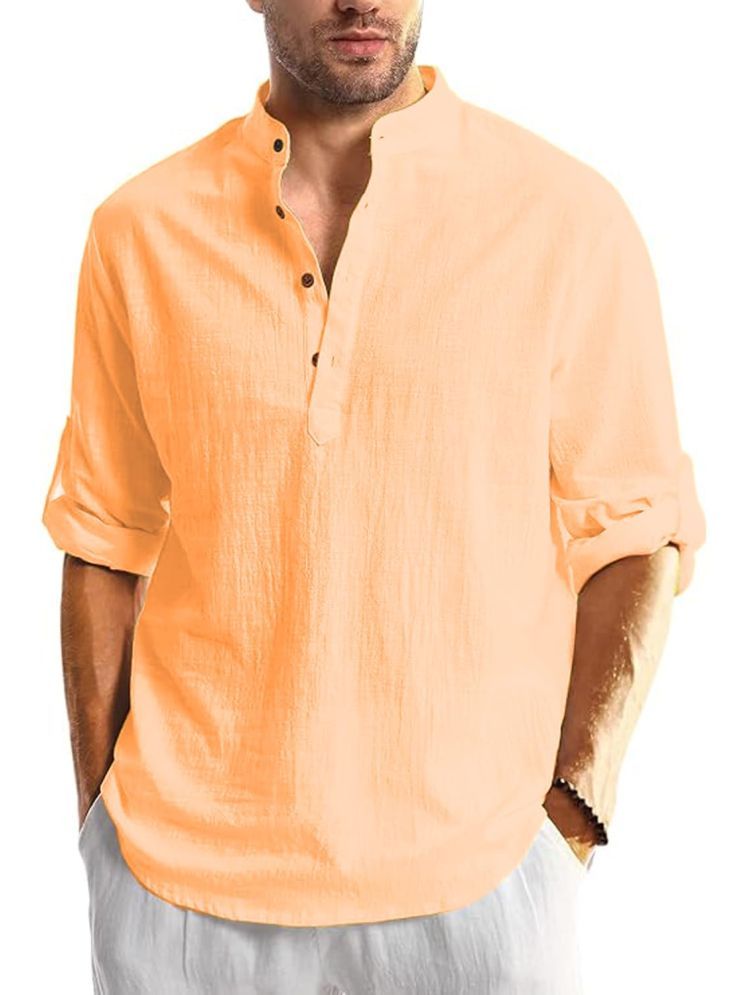     			Yugnik Orange Cotton Men's Shirt Style Kurta ( Pack of 1 )