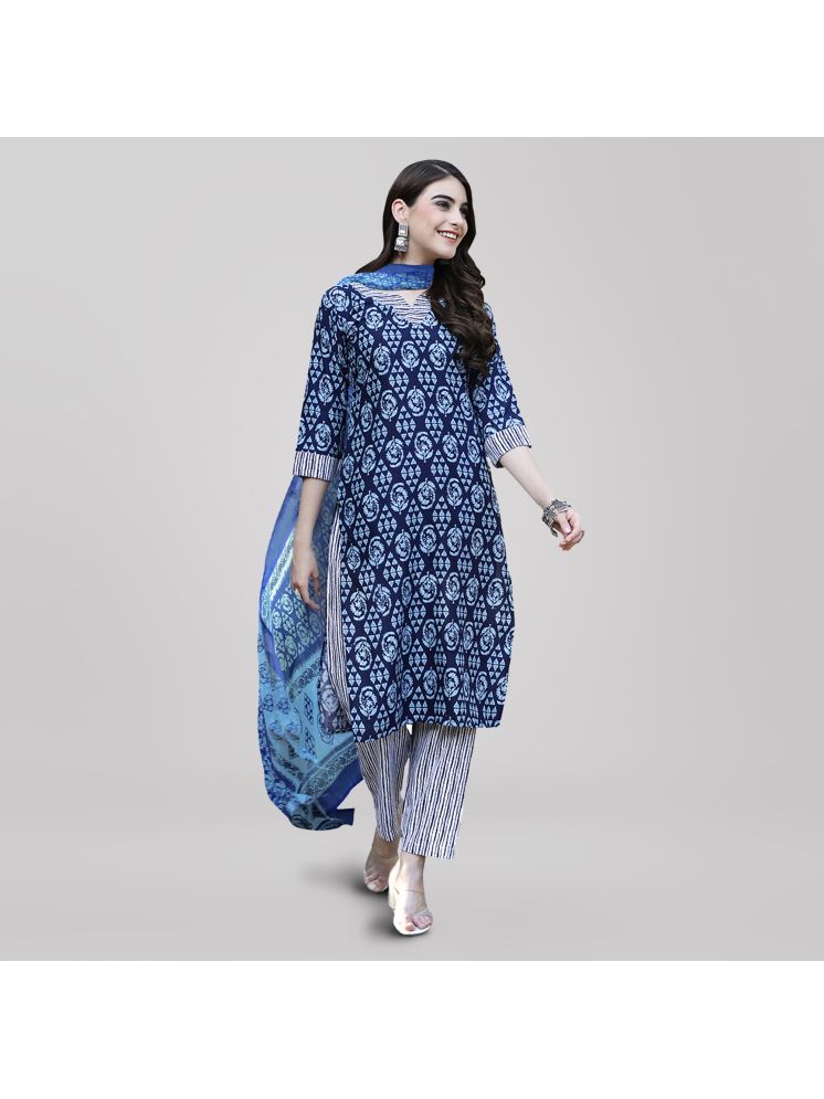     			1 Stop Fashion Cotton Printed Kurti With Pants Women's Stitched Salwar Suit - Navy Blue ( Pack of 1 )