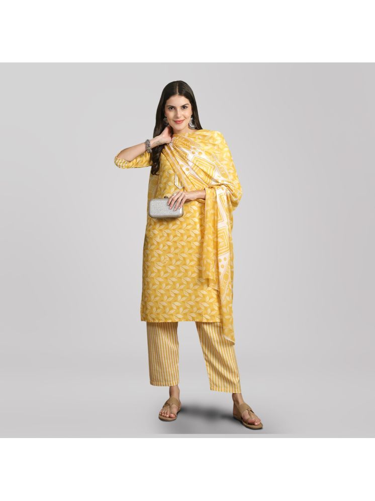     			1 Stop Fashion Cotton Printed Kurti With Pants Women's Stitched Salwar Suit - Yellow ( Pack of 1 )