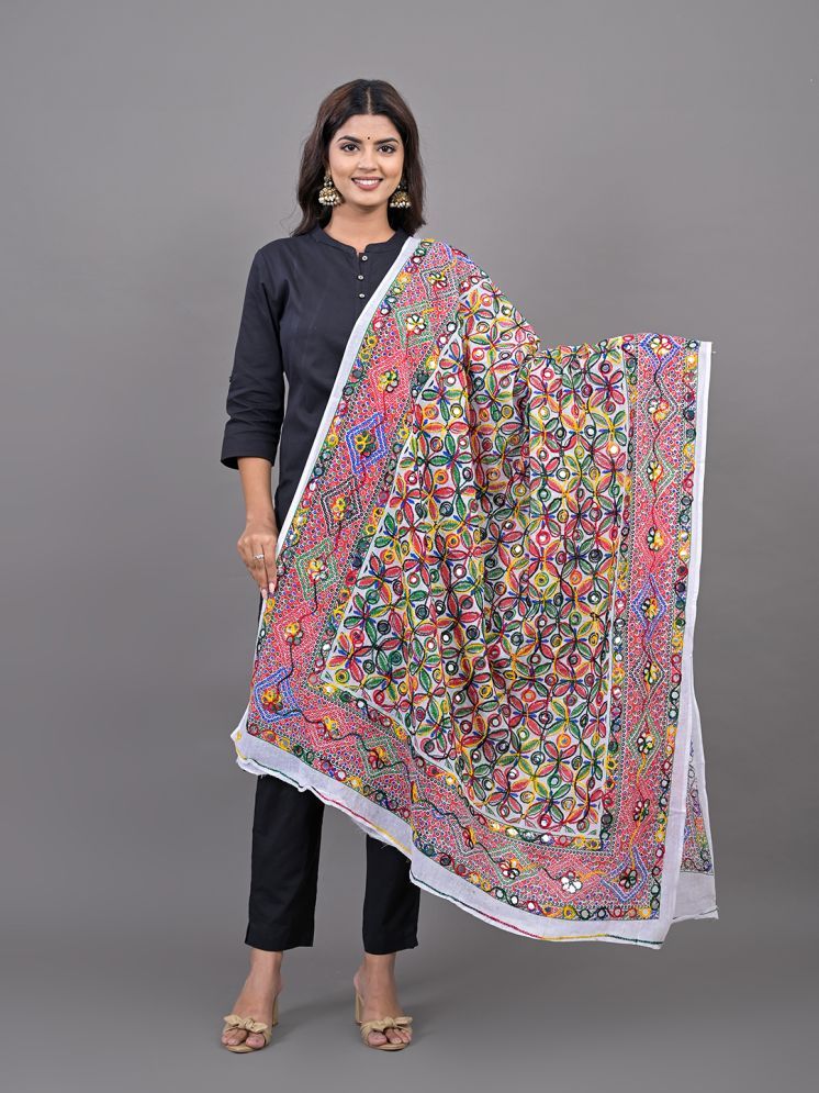     			Anjaneya Creations White Cotton Women's Dupatta - ( Pack of 1 )