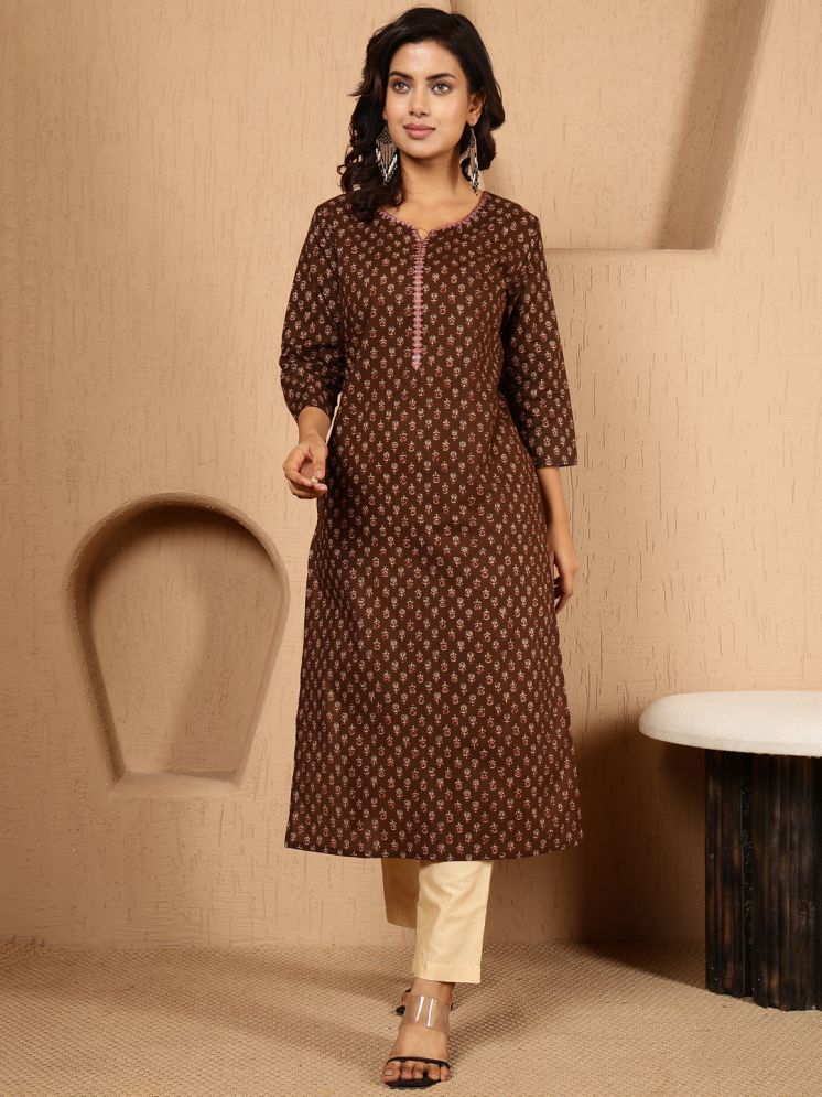     			Antaran Cotton Printed Straight Women's Kurti - Brown ( Pack of 1 )