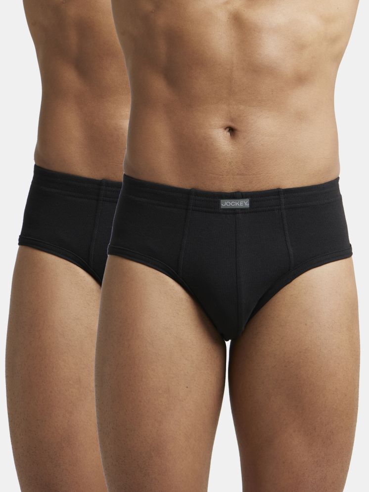     			Jockey 1009 Men Super Combed Cotton Rib Solid Brief - Black (Pack of 2)