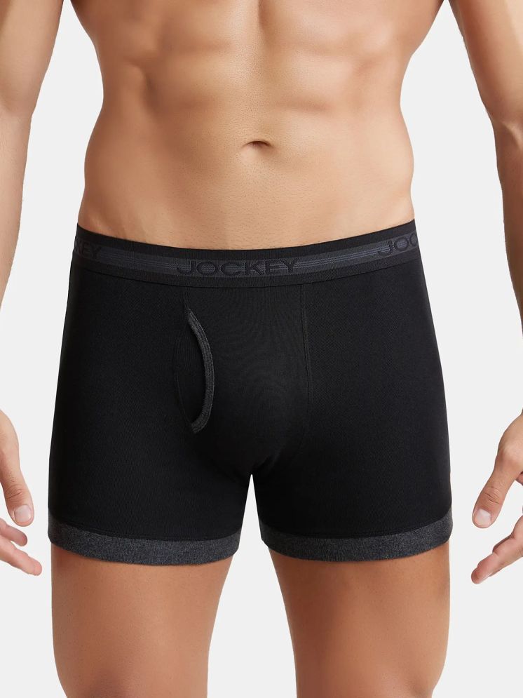     			Jockey 1017 Men Super Combed Cotton Rib Solid Boxer Brief - Black & Black Melange