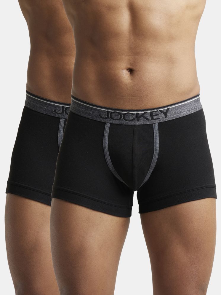     			Jockey 8015 Men Super Combed Cotton Rib Solid Trunk with Ultrasoft Waistband - Black (Pack of 2)