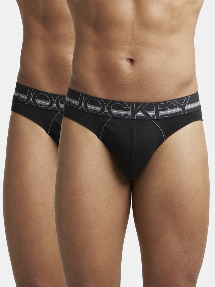     			Jockey US17 Men Super Combed Cotton Rib Solid Brief - Black (Pack of 2)