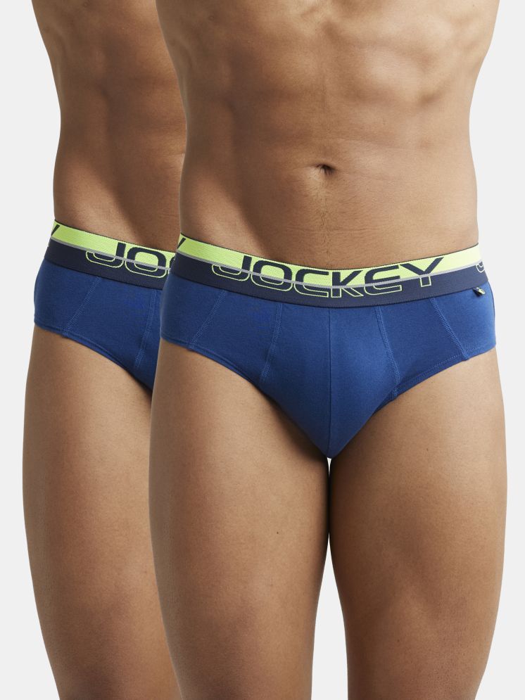     			Jockey FP01 Men Super Combed Cotton Solid Brief with Ultrasoft Waistband - Estate Blue (Pack of 2)