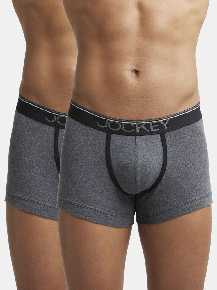     			Jockey 8015 Men Super Combed Cotton Rib Solid Trunk with Ultrasoft Waistband-Charcoal Mel(Pack of 2)