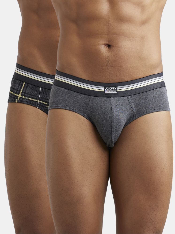     			Jockey UI20 Men Super Combed Cotton Elastane Stretch Brief - Charcoal Melange Print (Pack of 2)