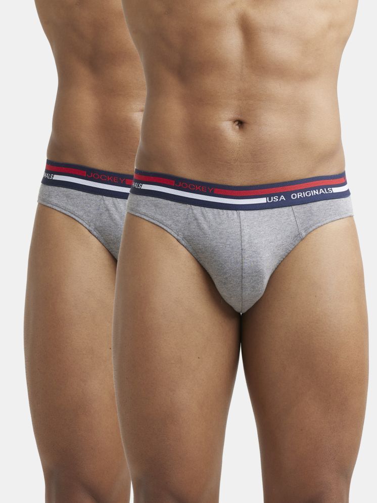     			Jockey US49 Men Super Combed Cotton Solid Brief with Ultrasoft Waistband-Mid Grey Melange(Pack of 2)