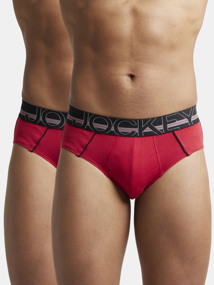     			Jockey US14 Men Super Combed Cotton Solid Brief with Ultrasoft Waistband - Chilli Pepper(Pack of 2)