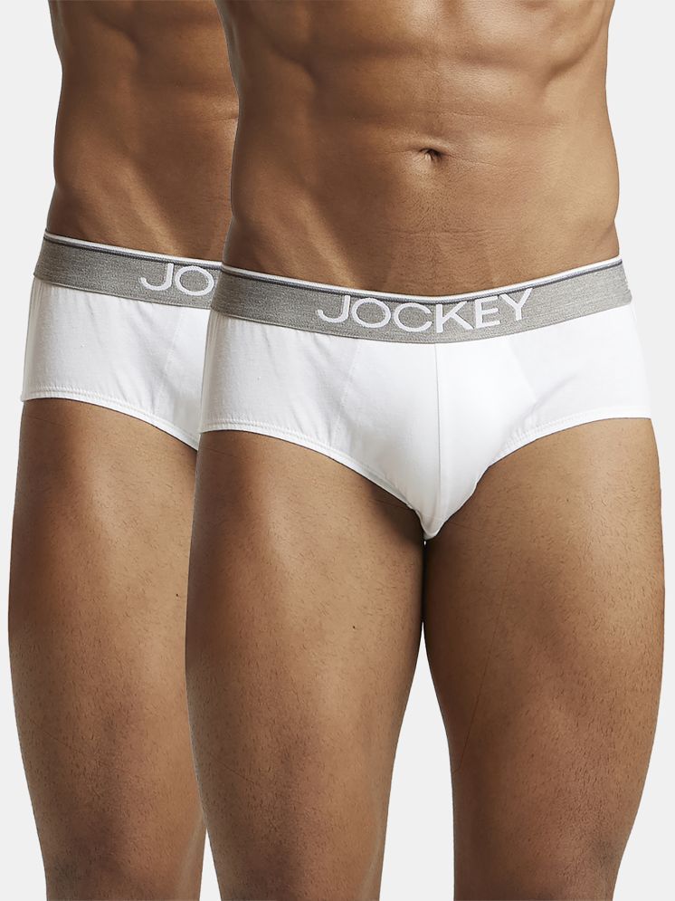     			Jockey 8037 Men Super Combed Cotton Solid Brief with Ultrasoft Waistband - White (Pack of 2)