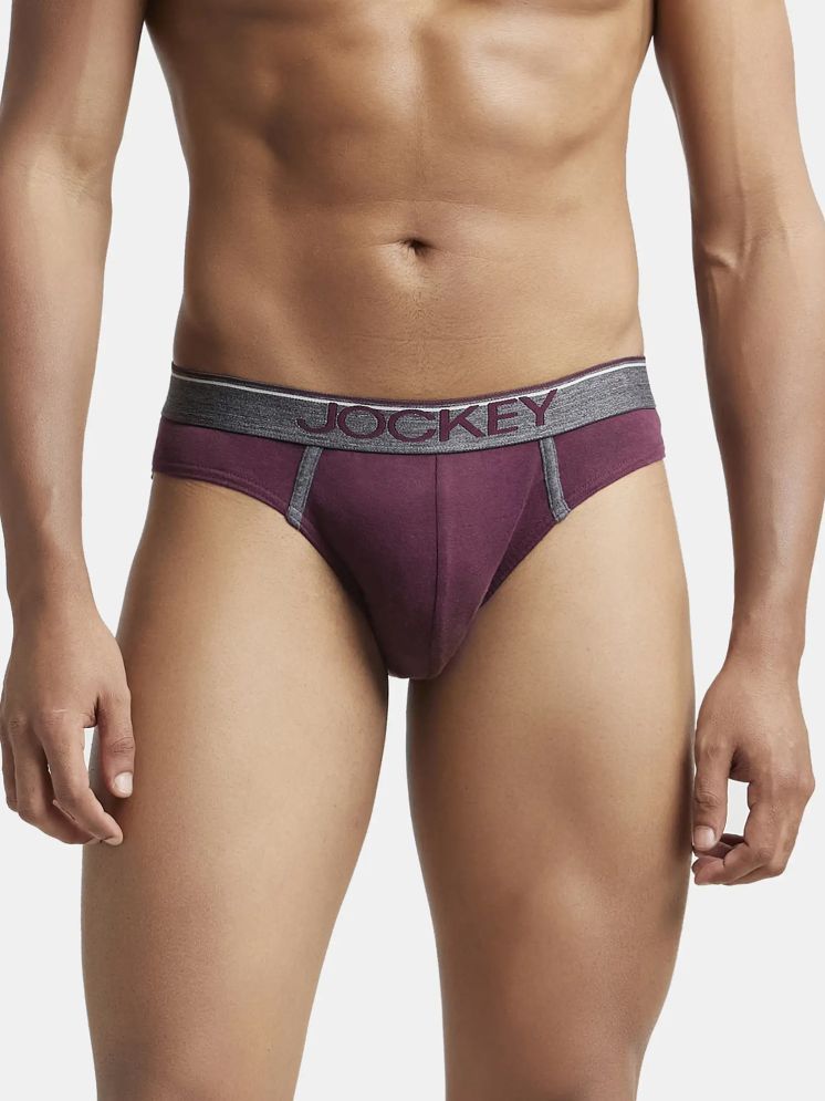     			Jockey 8044 Men Super Combed Cotton Rib Solid Brief with Ultrasoft Waistband - Wine Tasting