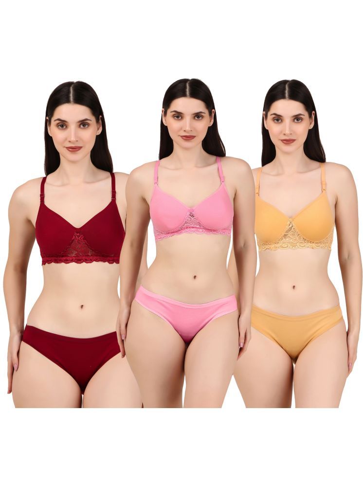     			Piylu Multicolor Set-Angel-CB3 Cotton Women's Bra & Panty Set ( Pack of 3 )