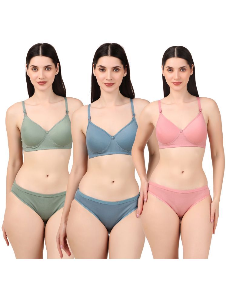     			Piylu Multicolor Set-Eng-CB3 Cotton Women's Bra & Panty Set ( Pack of 3 )