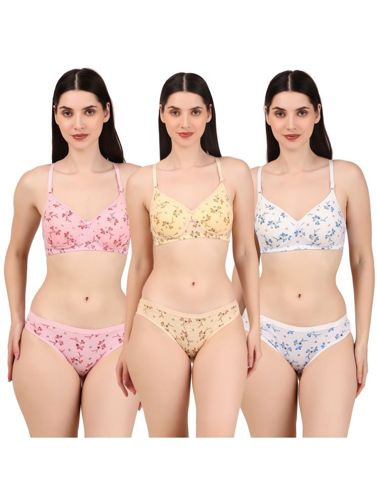     			Piylu Pack of 3 Cotton Women's Bra & Panty Set ( Multicolor ) Set-Pari-CB3