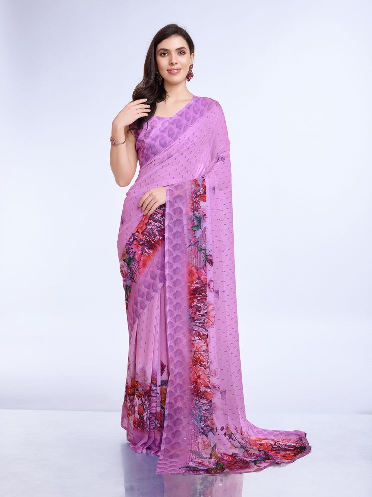     			Rekha Maniyar Chiffon Printed Saree With Blouse Piece - Rani ( Pack of 1 )