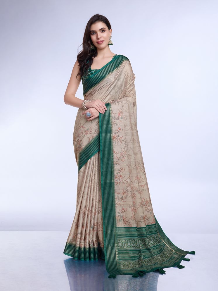     			Rekha Maniyar Silk Printed Saree With Blouse Piece - Green ( Pack of 1 )