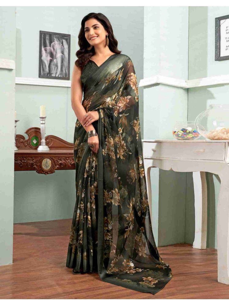     			Sanjana Silk Georgette Printed Saree With Blouse Piece - Green ( Pack of 1 )