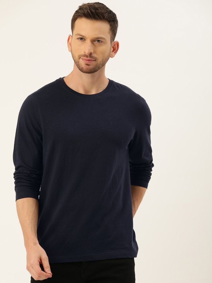     			plusperfaction Cotton Blend Regular Fit Solid Full Sleeves Men's Round T-Shirt - Navy ( Pack of 1 )