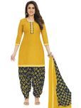 shree jeenmata collection Cotton Printed Kurti With Patiala Women's Stitched Salwar Suit - Yellow ( Pack of 1 )