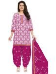 shree jeenmata collection Cotton Printed Kurti With Patiala Women's Stitched Salwar Suit - Pink ( Pack of 1 )