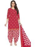 shree jeenmata collection Cotton Printed Kurti With Patiala Women's Stitched Salwar Suit - Red ( Pack of 1 )