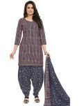 shree jeenmata collection Cotton Printed Kurti With Patiala Women's Stitched Salwar Suit - Blue ( Pack of 1 )