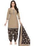 shree jeenmata collection Cotton Printed Kurti With Patiala Women's Stitched Salwar Suit - Brown ( Pack of 1 )