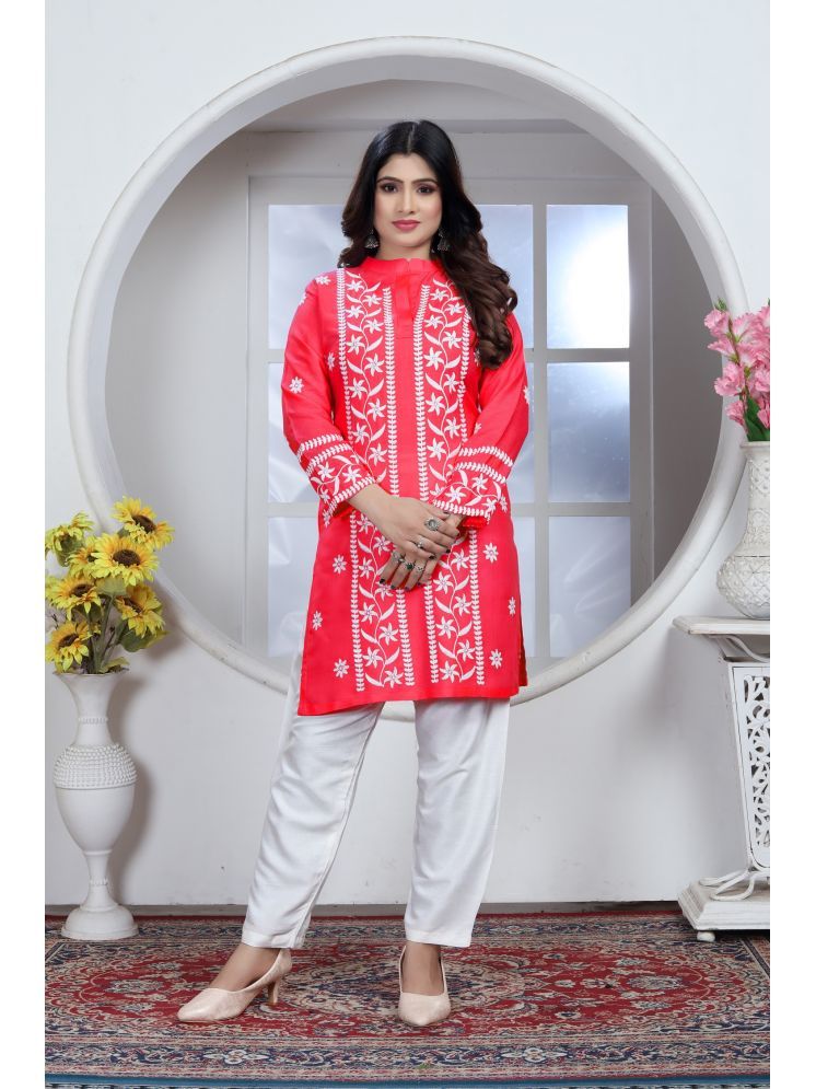     			Apnisha Rayon Embroidered Straight Women's Kurti - Red ( Pack of 1 )