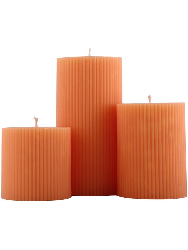     			Floish Orange Jasmine Pillar Candle 15 cm ( Pack of 3 )