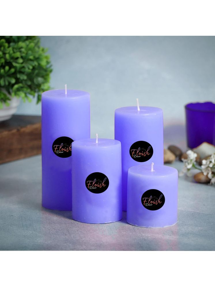     			Floish Purple Lavender Pillar Candle 11 cm ( Pack of 4 )