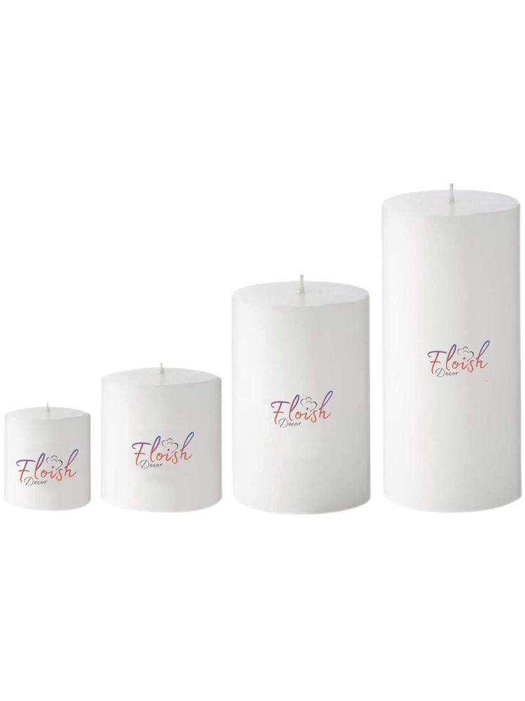     			Floish White Unscented Pillar Candle 11 cm ( Pack of 4 )