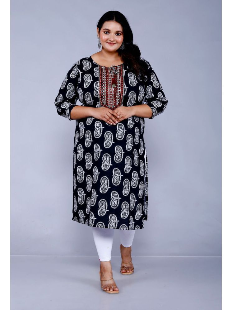     			HIGHLIGHT FASHION EXPORT Cotton Embroidered Straight Women's Kurti - Black ( Pack of 1 )