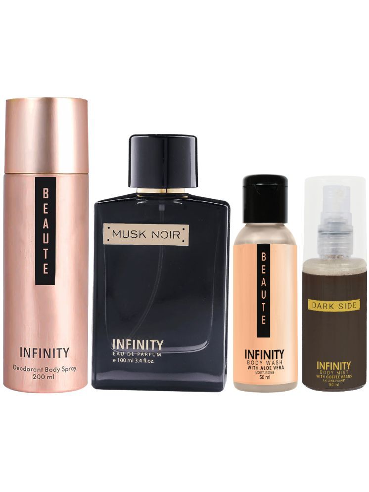     			Infinity Musk Noir Perfume, Beaute Deodorant, Beaute Body Wash & Dark Side Body Mist Long Lasting Pack of 4