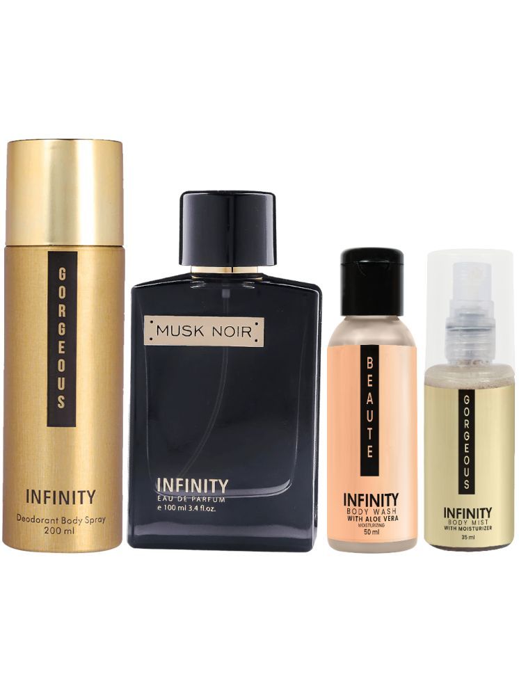     			Infinity Musk Noir Perfume, Gorgeous Deodorant, Beaute Body Wash & Gorgeous Body Mist Long Lasting Pack of 4