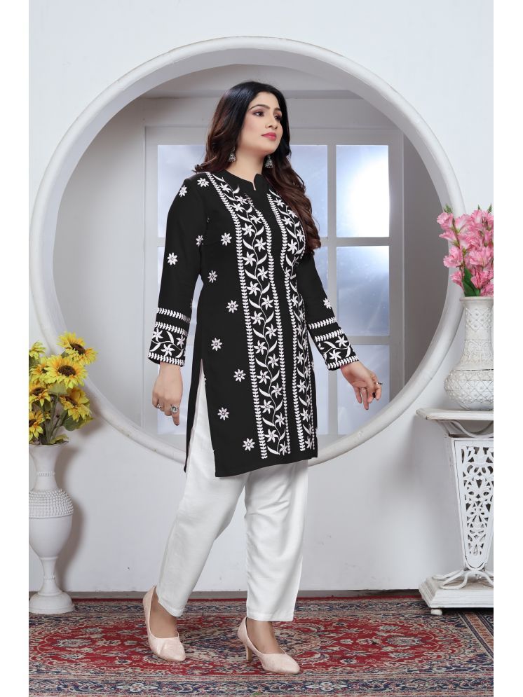     			JULEE Rayon Embroidered Straight Women's Kurti - Black ( Pack of 1 )