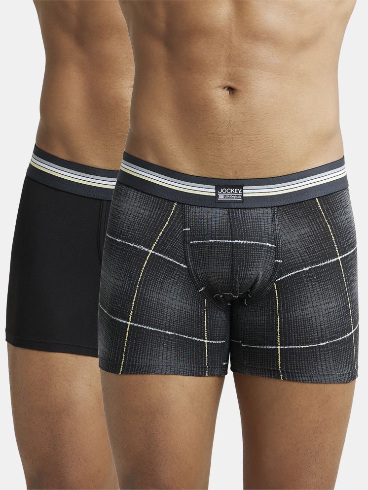     			Jockey UI21 Men Super Combed Cotton Elastane Stretch Trunk - Black print (Pack of 2)