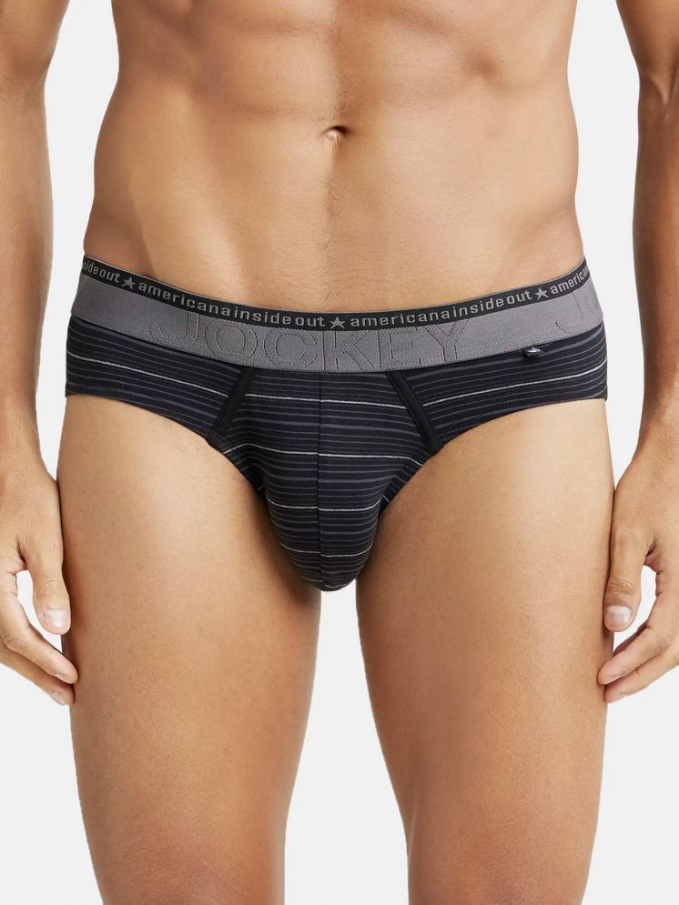     			Jockey US67 Men Super Combed Cotton Elastane Stretch Stripe Brief - Black