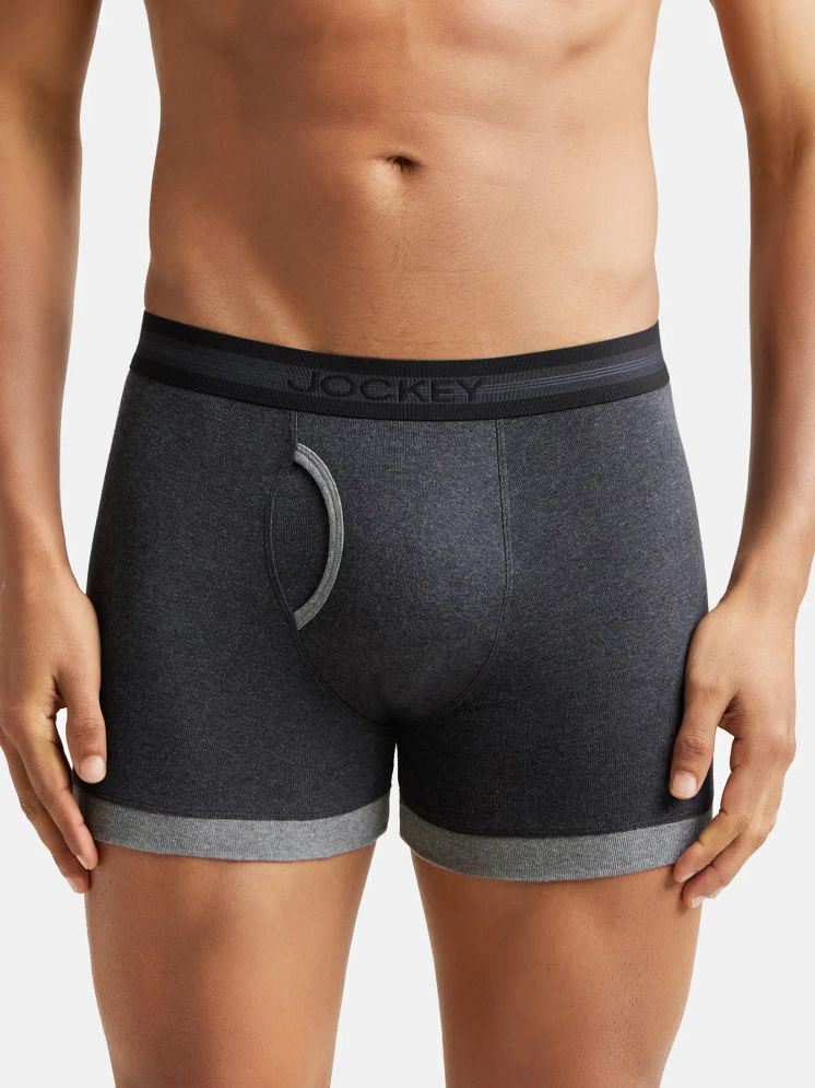     			Jockey 1017 Men Super Combed Cotton Rib Solid Boxer Brief - Mid Grey & Charcoal