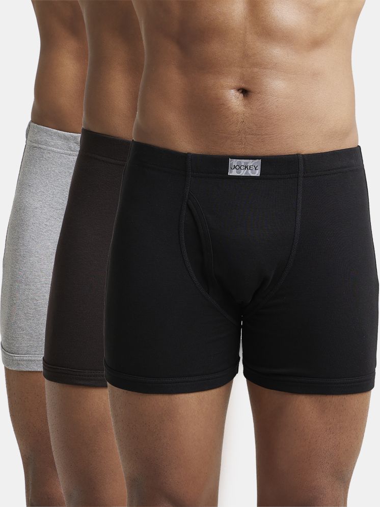     			Jockey 8008 Men Super Combed Cotton Rib Solid Boxer Brief - Black/Grey Melange/Brown (Pack of 3)